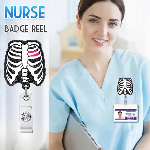 Vista 2 de Plifal Soporte retráctil para carretes con clip de identificación para enfermera, enfermería, etiqueta, tarjeta de identificación, radiología