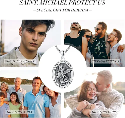 Vista 9 de LOOVE Collar de plata de ley 925 de San MiguelSan CristópaloCrucifijo de JesúsSan BenitoVirgen María milagrosa para hombres y mujeres arcángel