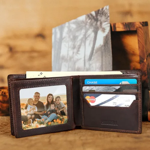 Vista 2 de YOOMALL Cartera de piel para hombre con bolsillo para monedero y ventana de identificación
