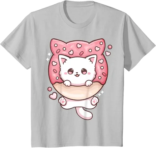 Vista 69 de Camiseta Kawaii Cat Donut Anime Lover Otaku, Negro