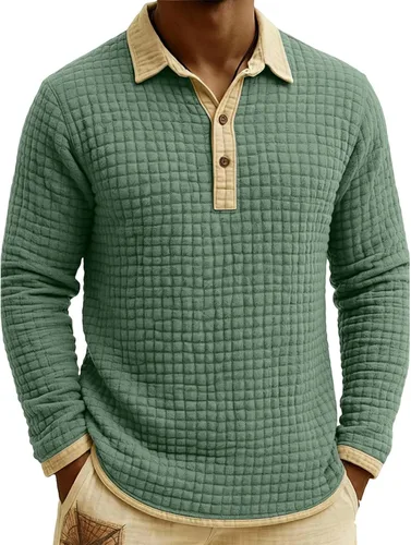 Vista 15 de Polo de punto para hombre, manga larga, ligero, informal, con cuello