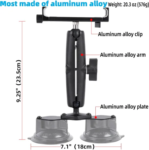 Vista 3 de Soporte de Tablet de Aluminio con Base de Doble Ventosa para Parabrisas de Coche/Barco, Soporte de Tablet Compatible con iPad Air 13" M2 (2024)