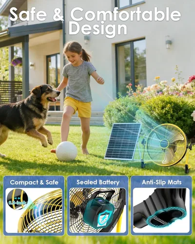 Vista 2 de Ventilador de suelo portátil de 14 pulgadas, ventilador de campamento inalámbrico para exteriores, ventilador recargable de larga duración