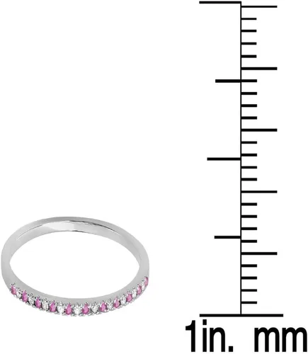 Vista 3 de Dazzlingrock Collection Anillo apilable de oro blanco con zafiro rosa redondo de 14 quilates para mujer, delicado aniversario de boda, oro blanco