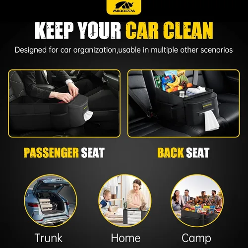 Vista 6 de MIKKUPPA Organizador de Asiento de Coche - Organizador para Asiento Delantero del Pasajero y Asiento Trasero con Caja de Paños y Portavasos, Caja