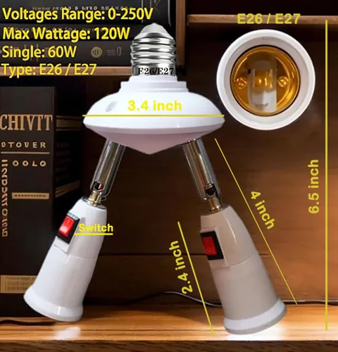 Vista 5 de Adaptador de enchufe divisor 2 en 1 ajustable de 360° E26/E27 para bombillas LED estándar (W/SW)