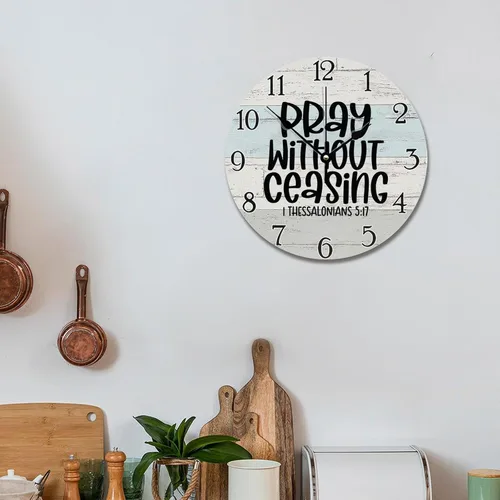 Vista 6 de Reloj de pared con versículo bíblico, arte religioso, reloj de madera, texto inspirador cristiano, reloj de madera rústico personalizado para ella