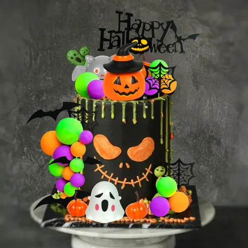 Vista 6 de Decoración de Halloween para tartas de calabaza, murciélago, fantasma