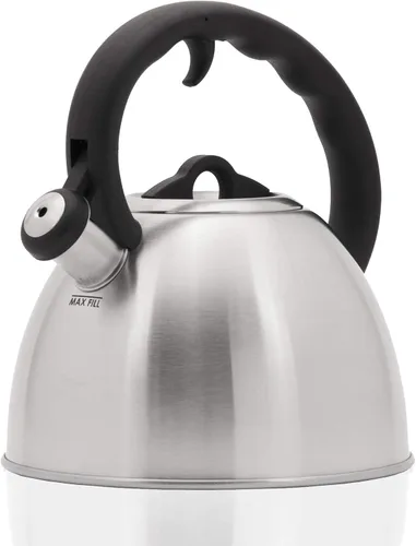 Vista 3 de Culinary Edge Hervidor de té silbante, 2.5 cuartos de galón, acabado satinado, 7.5 x 7.5 x 9 pulgadas, acero inoxidable