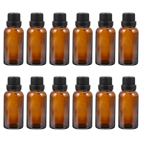 Vista 12 de Uonlytech Recipientes de vidrio de terrario, 12 botellas de aceite esencial, botella de 0.3 fl oz con reductor de orificios, dispensador de líquido