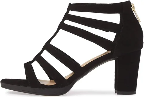 Vista 2 de FSJ Sandalias de tacón alto grueso con punta abierta para mujer, con correa en T, bombas de fiesta de noche, con corte, para oficina, zapatos