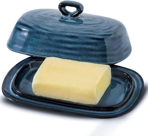 Vista 10 de HASENSE - Mantequillera de porcelana, mantequera grande con tapa, soporte de mantequilla con cubierta, recipiente de mantequilla para mantequilla