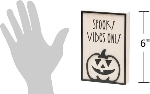 Vista 2 de Collins Painting Letrero de madera "Spooky Vibes" con Jack-O-Lantern - Letreros de otoño de madera para mesa - Decoración rústica del hogar de otoño