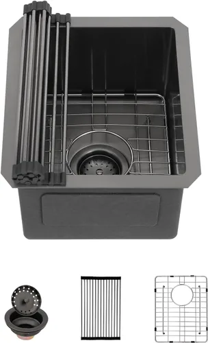 Vista 25 de Sarlai Gold Fregadero de Cocina Empotrado - Fregadero de Cocina de 28 Pulgadas Empotrado de Acero Inoxidable Dorado Tazón Individual de 28" x 19