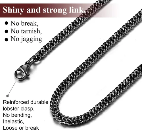 Vista 3 de FindChic - Cadena de eslabones para hombre, chapado en oro de 18 quilates, acero inoxidable, negro, collar para hombres y niños, 14 a 30pulgadas, 8