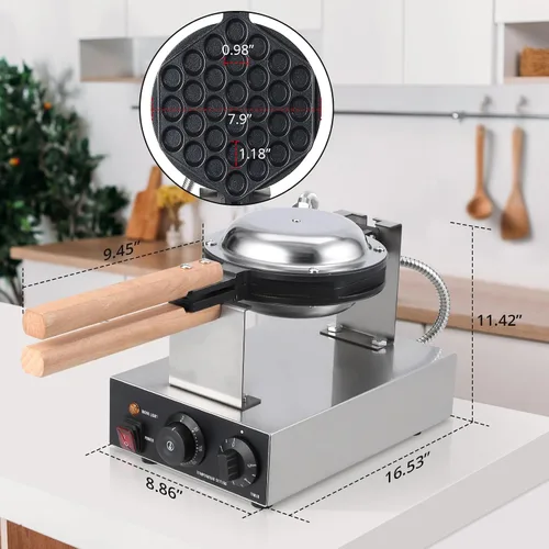 Vista 6 de Garvee Máquina eléctrica para hacer gofres de burbujas, 2800 W, redonda, máquina de gofres de burbujas, máquina antiadherente para uso doméstico