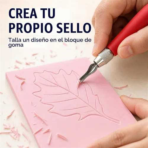 Vista 6 de Kit de fabricación de sellos de bloque de goma con herramientas de corte, 1 sello de goma para tallar, impresión y más
