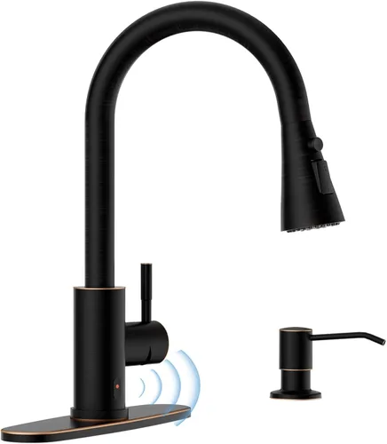 Vista 16 de APPASO Grifo de cocina dorado con dispensador de jabón, grifos de fregadero de acero inoxidable S304 de una sola manija con rociador desplegable