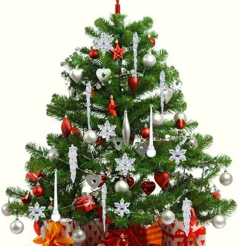 Vista 6 de 50 piezas de decoración de Navidad acrílico copo de nieve carámbano árbol de Navidad colgante transparente DIY adorno colgante decoración de fiesta