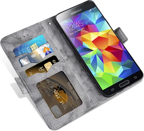 Vista 3 de Asuwish Funda de teléfono para Samsung Galaxy S5 con protector de pantalla de vidrio templado y cubierta de cartera de mármol con ranura