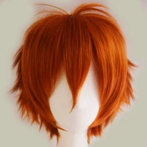 Vista 2 de Peluca de pelo completo unisex suave abultada lisa para cosplay, disfraz de anime, Dark Orange