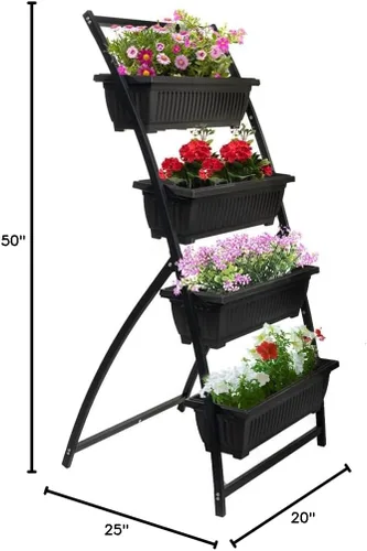 Vista 5 de NuVue Products 26024 Avenue - Jardín vertical portátil de 4 niveles para cultivar plantas y flores comestibles, sin BPA, moderna torre de plantas