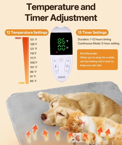 Vista 5 de Almohadilla térmica para mascotas para gatos y perros pequeños con 12 temperaturas ajustables, impermeable y resistente a las mordidas, almohadilla
