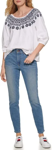 Vista 2 de Tommy Hilfiger Top de punto casual bordado con hombros descubiertos para mujer