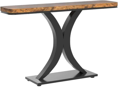 Vista 5 de Tribesigns Mesa consola industrial, mesa de entrada estrecha de 40 pulgadas con base geométrica, mesa decorativa rústica para sala de estar, entrada