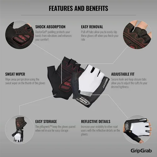 Vista 2 de GripGrab SuperGel - Guantes acolchados de medio dedo para montar en carretera, guantes de ciclismo de verano, guantes de ciclismo para hombres