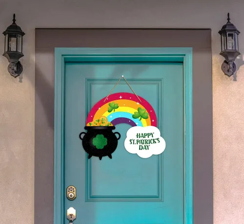 Vista 3 de FaCraft Letrero de puerta con texto en inglés «Happy St.Patricks» para puerta delantera, decoración del día de San Patricio, decoración para el 1