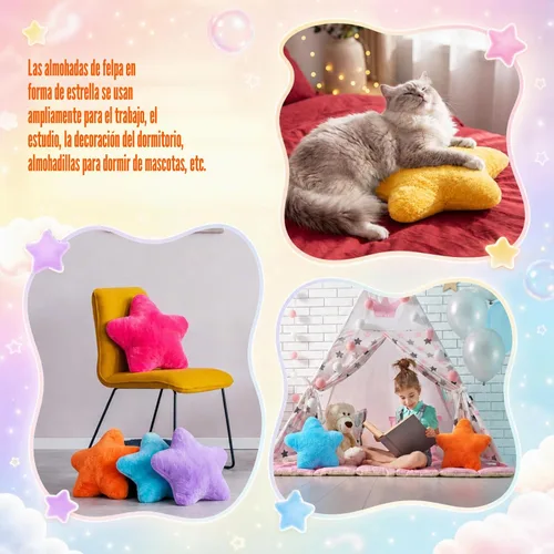 Vista 7 de Soaoo 5 almohadas esponjosas con forma de estrella para niños, decoración estética, suave y preparada, lindo cojín para sofá, sala de estar Amarillo