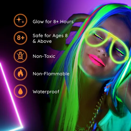 Vista 4 de Glow Fever Gafas que brillan en la oscuridad para fiesta, 50 lentes flexibles con conectores, paquete de gafas brillantes para concierto, Halloween