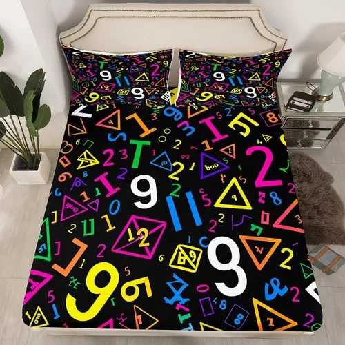 Vista 15 de Juego de ropa de cama ajustable con fórmula informática para niños y niños, diseño de geometría de acuarela, números, fórmula matemática, juego