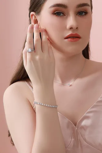 Vista 5 de Pulsera de tenis de plata de ley 925 con circonita cúbica de 0.157 in de corte redondo en bisel de 7.5 in