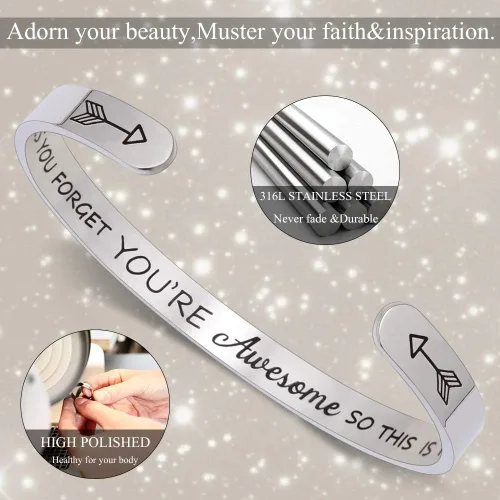 Vista 2 de Btysun Pulseras con frase personalizable, para el Día de la Madre, de su hija, regalos motivacionales para graduación o cumpleaños, para mujeres