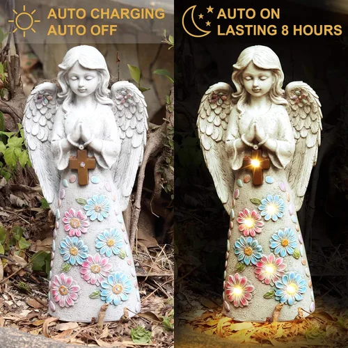 Vista 3 de Voveexy Estatua de jardín de ángel para exteriores, escultura de jardín alimentada por energía solar con 6 LED de resina para decoración de patio