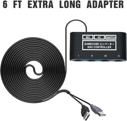 Vista 2 de Gamecube - Adaptador de controlador para interruptorinterruptor OLED Adaptador Gamecube compatible con PC Wii UAdapter con 4 puertos de 6 pies 59ft