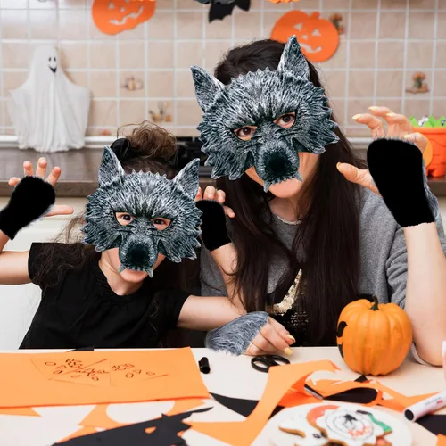 Vista 3 de D-Fokes Juego de disfraz de lobo de 4 piezas, accesorios de disfraz