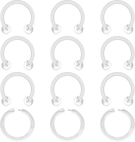 Vista 9 de MODRSA - Anillos de nariz transparentes y pernos - Retenedores de perforación de nariz de plástico - 16 g, 18 g, 20 g - Aretes de cartílago