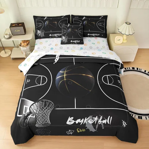 Vista 22 de Bodhi Juego de edredón deportivo 3D de baloncesto para adolescentes y niños, juego de ropa de cama de microfibra suave con fundas de almohada 4003