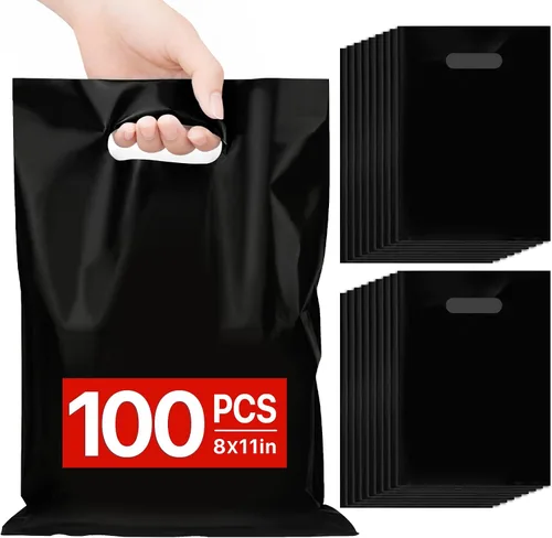 Vista 20 de ANZNKU 50 bolsas negras de recuerdo de fiesta, 8 x 11 pulgadas, bolsa de regalo para dulces de Pascua, joyas artesanales, bolsas de regalo