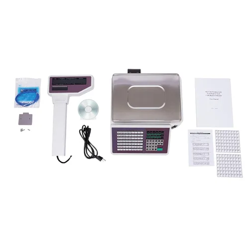Vista 8 de Báscula digital de alimentos con impresora integral, 66 lbs/30 kg, pantalla LCD electrónica comercial precisa para alimentos, carne y fruta