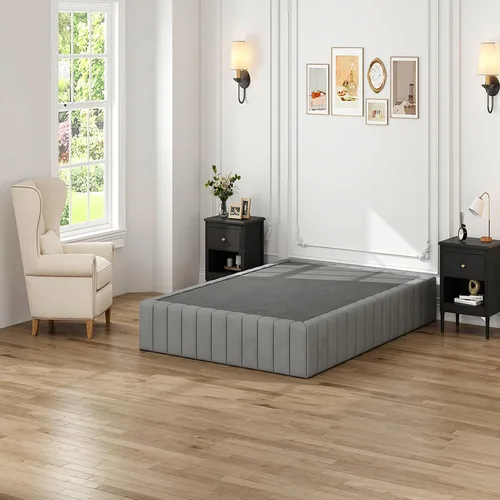 Vista 8 de Base de cama con somier de 3 pulgadas, tamaño individual, base de colchón de metal resistente con funda de tela, sin ruido, fácil montaje