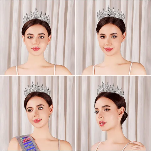 Vista 5 de Tiara para mujer, coronas de reina de cristal, tiaras de princesa con diamantes de imitación, accesorios para el cabello real perfectos para Plateado