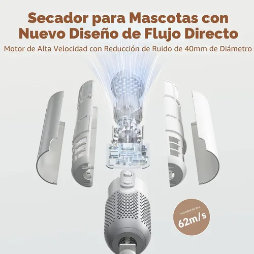Vista 6 de Secador de pelo manual para perros Jellyfish - 0.55kg ligero, 2 velocidades, 4 temperaturas, secador de alta velocidad portátil para viajes y hogar
