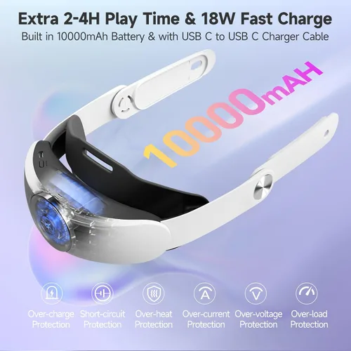 Vista 2 de Battery Head Strap for Meta Quest 3, 10000 mAh Rechargable Headstrap to Extend Playtime and Comfort for VR Headset Elite Strap Replacement
