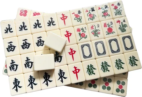 Vista 3 de THY COLLECTIBLES Juego de mahjong chino tradicional 144 + 2 azulejos de colores de repuesto (marfil)