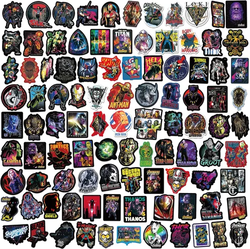 Vista 4 de 200 calcomanías de héroe para adolescentes, calcomanías de superhéroe, impermeables, con temática de leyendas de cómics, calcomanías para laptop