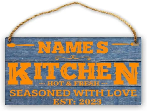 Vista 7 de Letrero de cocina de madera personalizado con sazonado con amor, accesorios de cocina, decoración de pared, regalos
